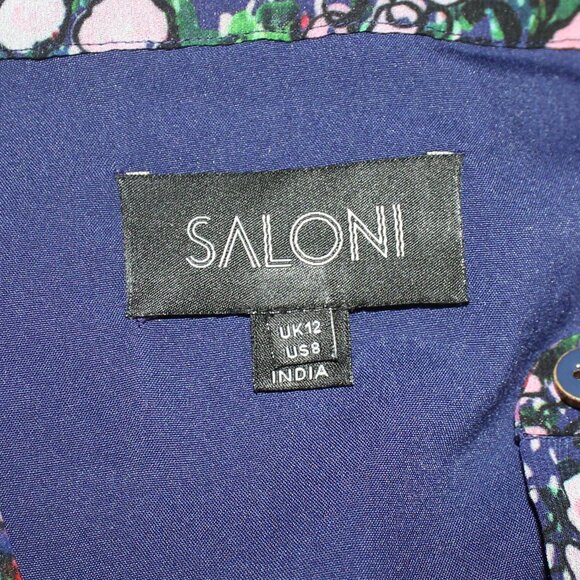 Saloni Bea Watercolor Blue Floral Button up lined Dress woman's US 8 - Picture 5 of 8